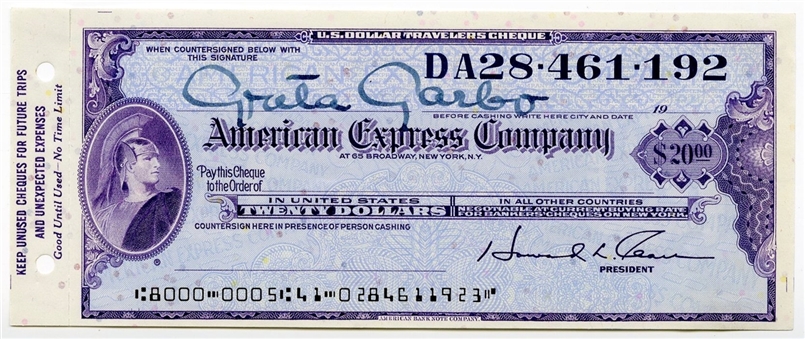 Greta Garbo Signed American Express Travelers Cheque (PSA/DNA)